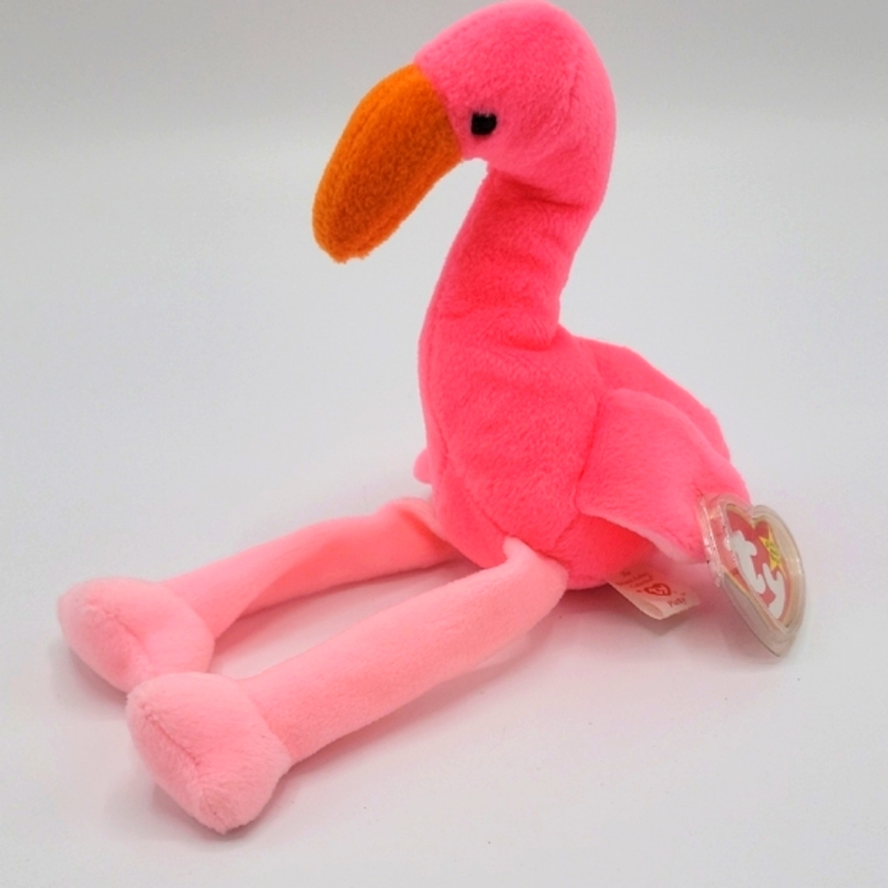 Vintage TY Pink Flamingo Plush Toy Tag Still Has Plastic Tag